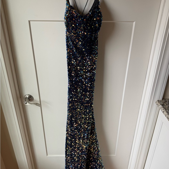 Vienna Sequined Navy Blue Prom Dress